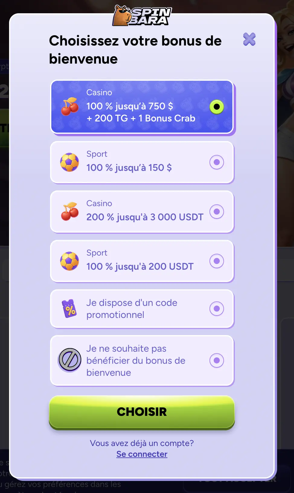 Spinbara Casino inscription